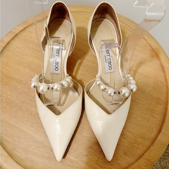 Jimmy Choo Aurelie Patent Leather Pearl Embellishment Heel - Picture 5 of 11